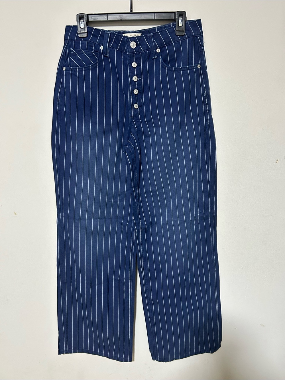 NWOT We The Free Free People Nia Striped Boyfriend Jeans in Indigo Pinstripe 526